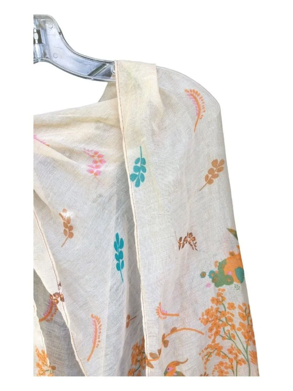 Multi Color Leaf Print Bird Accent Boho Rectangle Sheer Scarf READ
